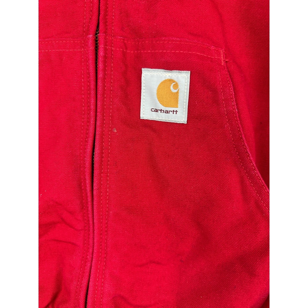 Carhartt Distressed Red Lined Hooded Jacket USA Coat *Company Logo XL Tall - Picture 12 of 15